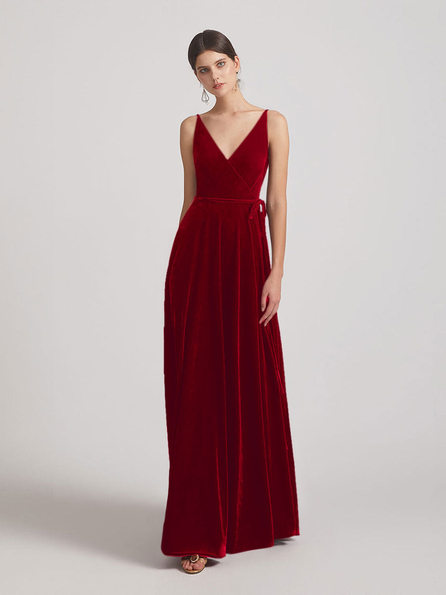 Velvet spaghetti fashion strap maxi dress