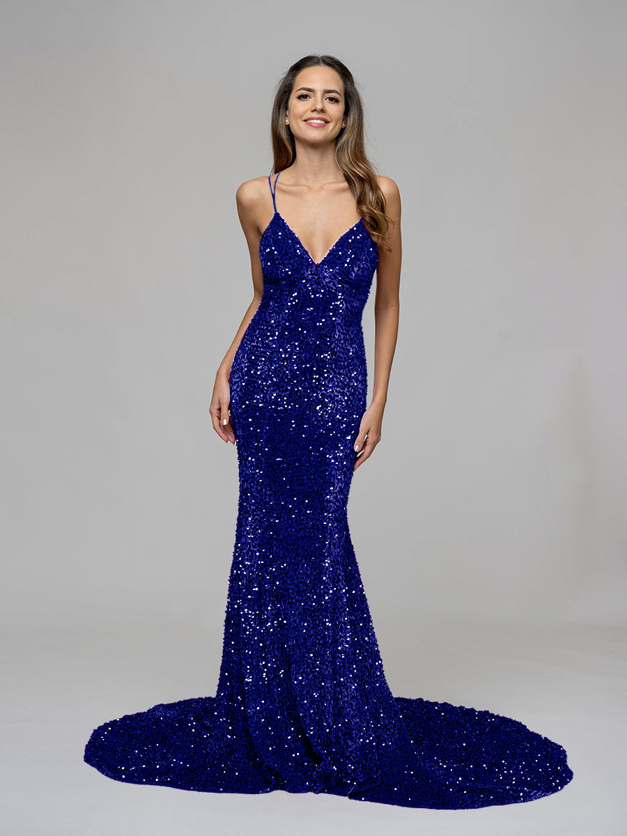 Criss Cross Back Sequin Prom Dress