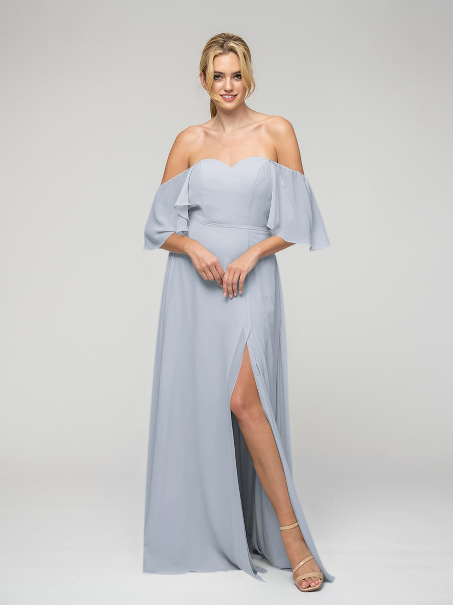 Sweetheart Chiffon Flutter Sleeve Bridesmaid Dresses With Split – Yelure