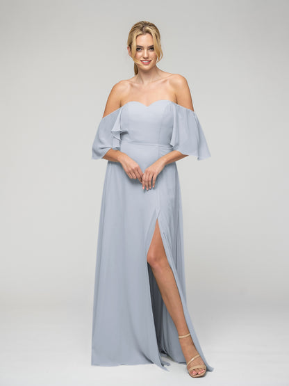 Sweetheart Chiffon Flutter Sleeve Bridesmaid Dresses With Split