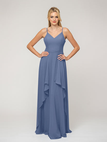 A Line Princess Spaghetti Strap Chiffon Bridesmaid Dresses