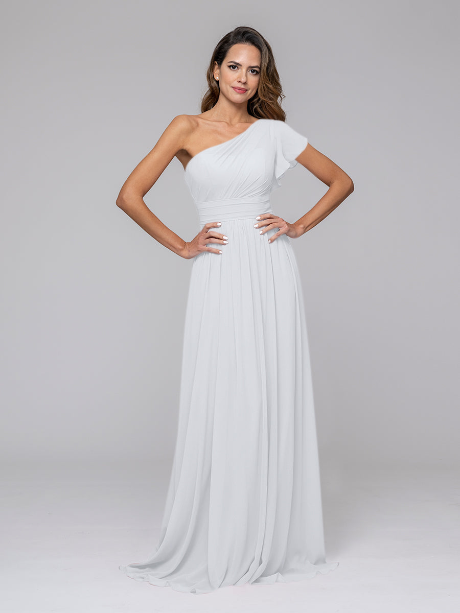 White one shoulder outlet bridesmaid dress