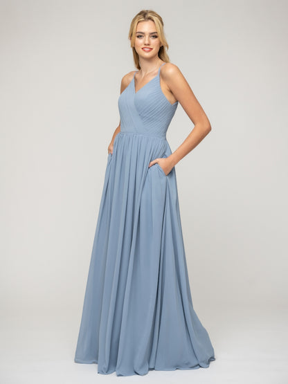 A Line Keyhole Back Chiffon Spaghetti Straps Bridesmaid Dresses