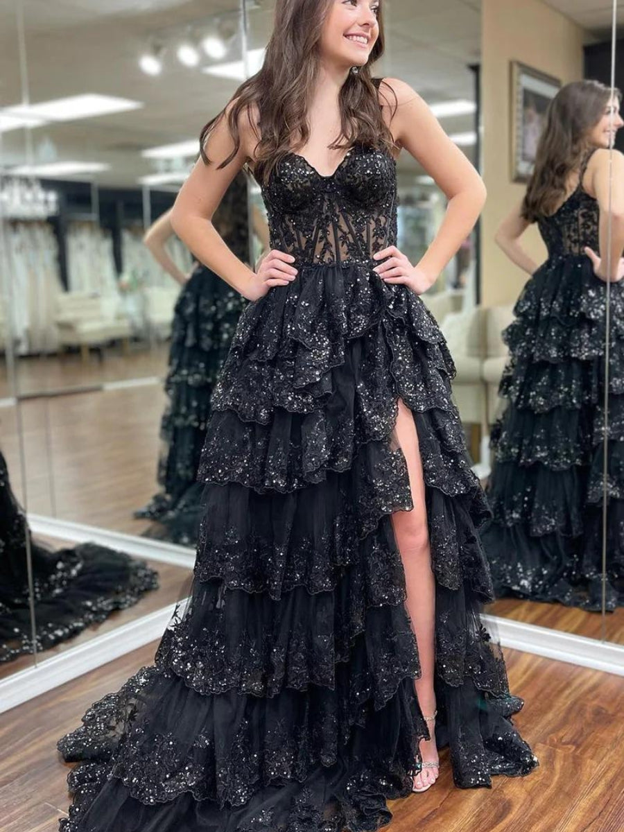 Straps Sweetheart Tiered Skirt Corset Lace Prom Dresses 2023 Design – Yelure