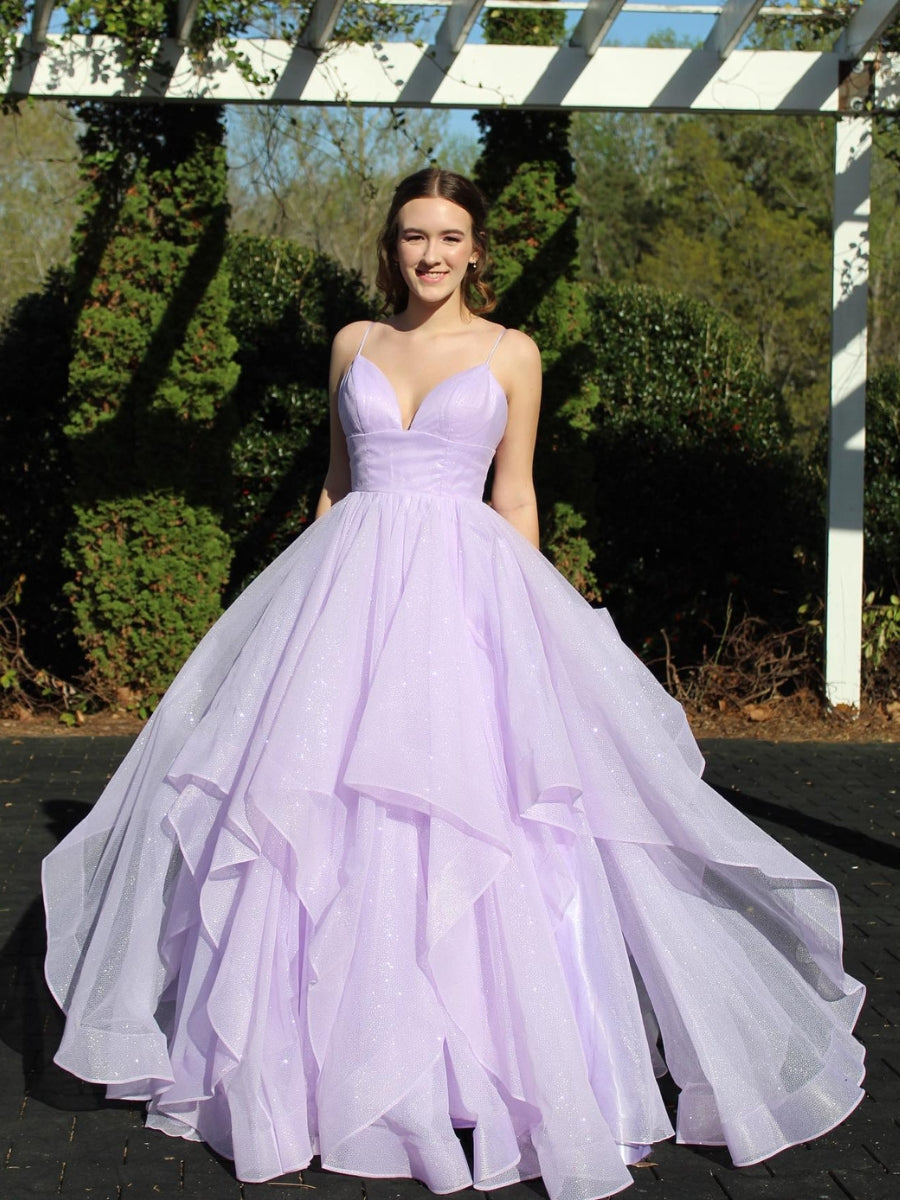 Deep V-Neck Layered Tulle Prom Dress With Back Cutout