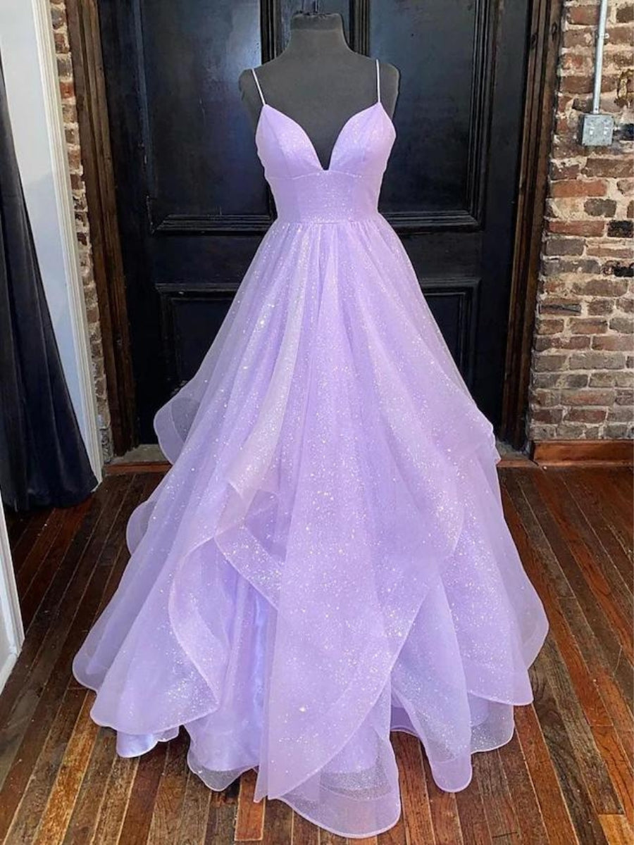 Deep V-Neck Layered Tulle Prom Dress With Back Cutout