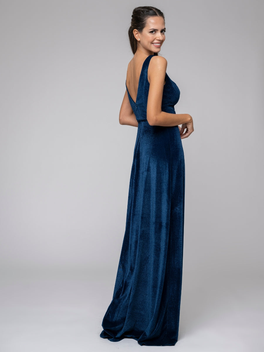 Sleeveless V-neck Velvet Maxi Dress Autumn Winter Bridesmaid