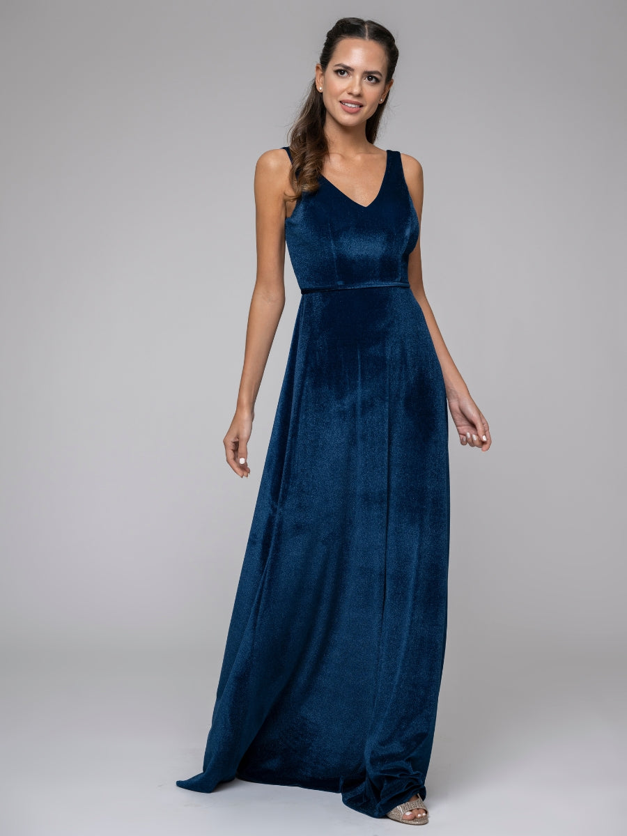 Sleeveless V-neck Velvet Maxi Dress Autumn Winter Bridesmaid